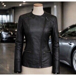 Ferrari F-COLLECTION W2800 Woman Vegan Leather Jacket Size Small Black ITALY